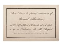 [CIVIL WAR]. SHERIDAN, Philip (1831-1888). Ticket to the funeral ceremonies of General Sheridan. [Washington, D.C.], August 1888.