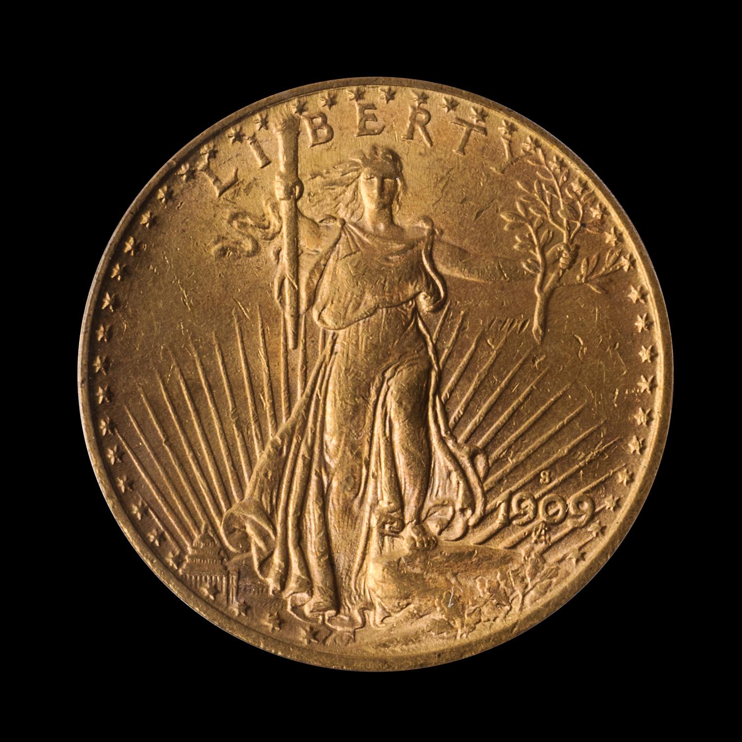 A United States 1909-S St. Gaudens $20 Gold Coin