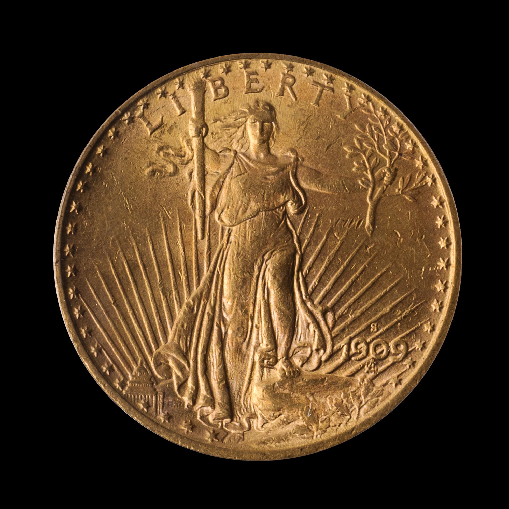 A United States 1909-S St. Gaudens $20 Gold Coin