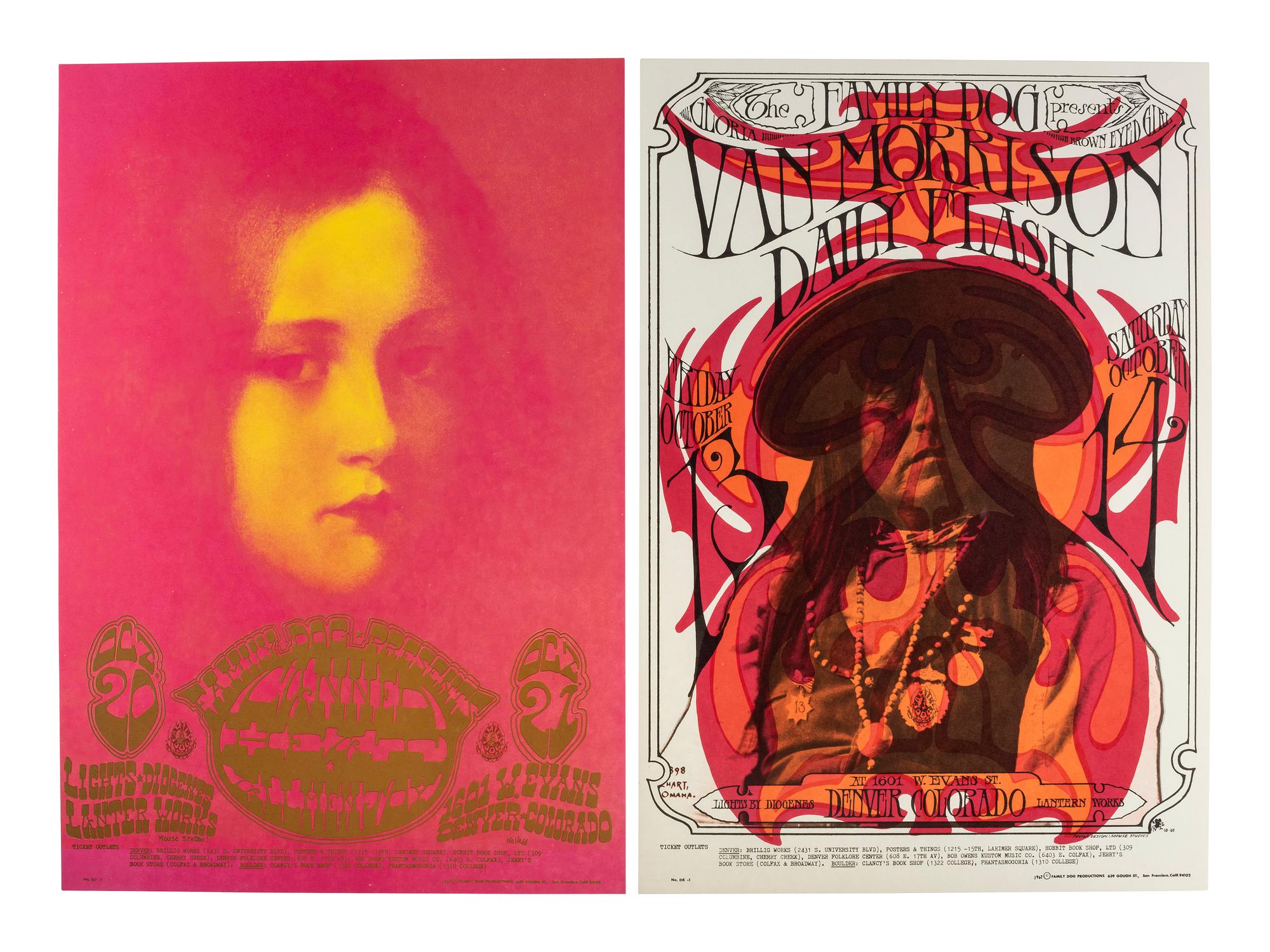 [MUSIC] -- [POSTERS]. FRIED, Robert, KELLEY, Alton, and MOUSE, Stanley, artists. A group of 5 Family Dog posters from 1967 promoting shows in Denver, Colorado, comprising: