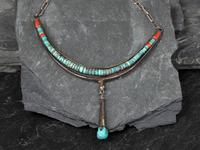 Tufa Cast Silver Choker, with Rolled Turquoise and Coral
