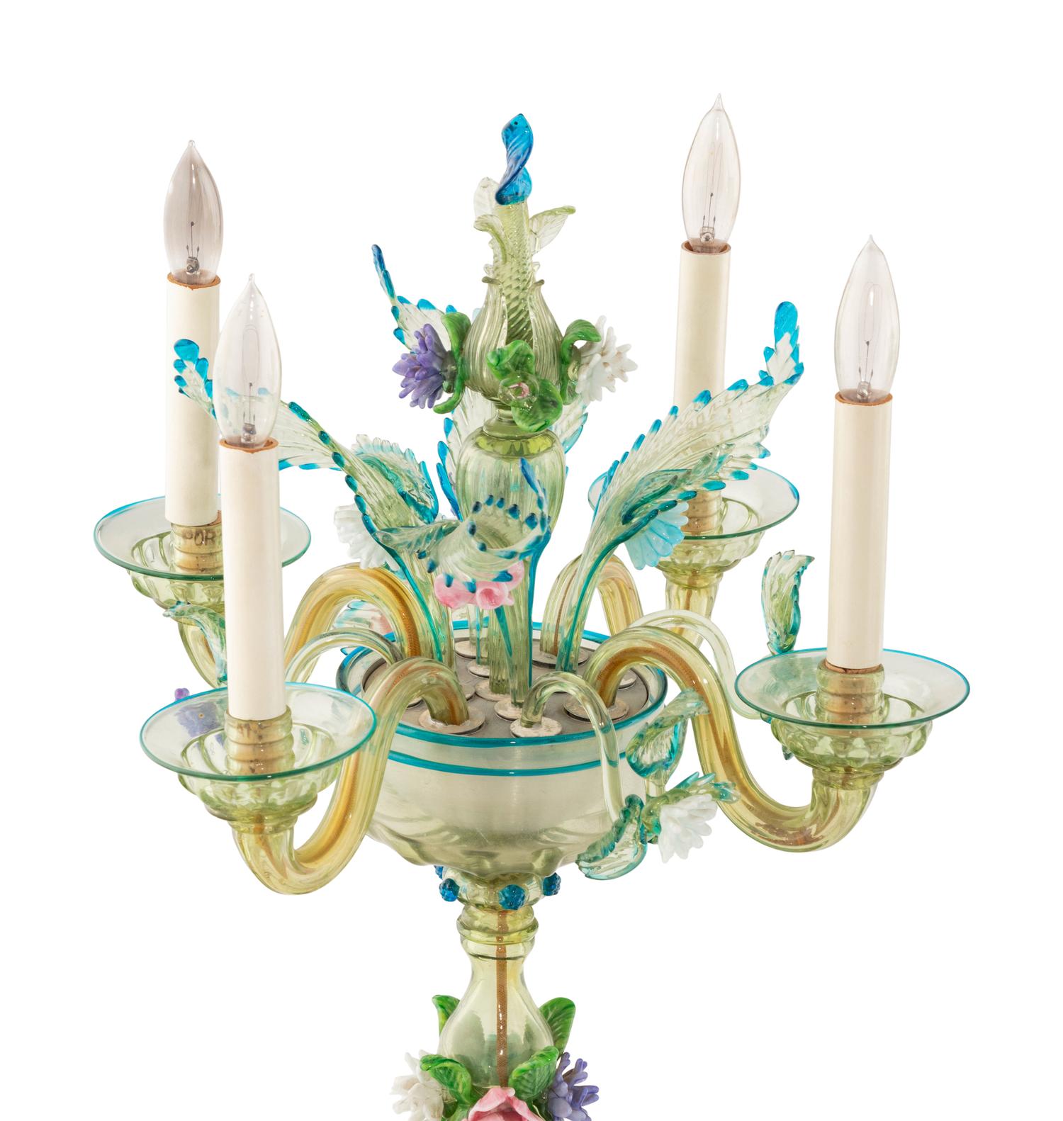 A Pair of Murano Glass Four-Light Candelabra