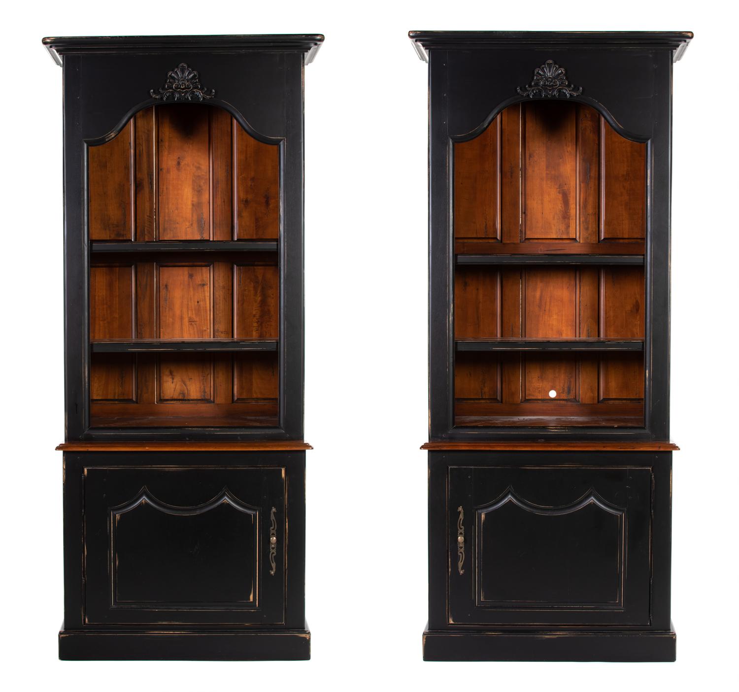 A Pair of Louis XV Provincial Style Painted Cherrywood Bookcases