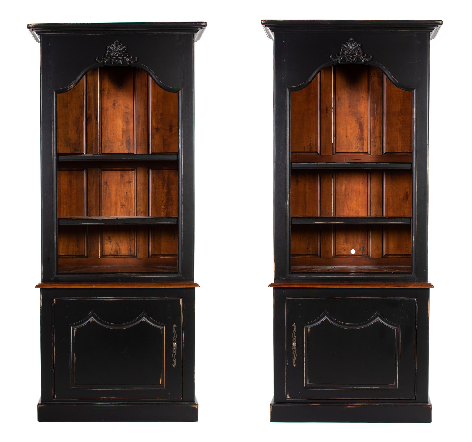 A Pair of Louis XV Provincial Style Painted Cherrywood Bookcases