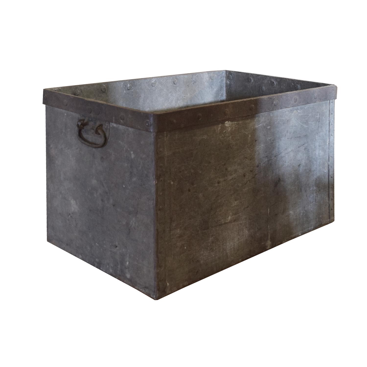An Iron and Zinc Industrial Bin 25" W x 16" D x 15" H — United States, Early 20th Century
