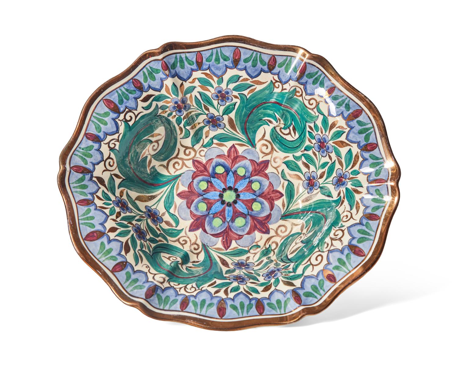 A Wedgwood Polychrome Painted Queensware Bowl and Vase