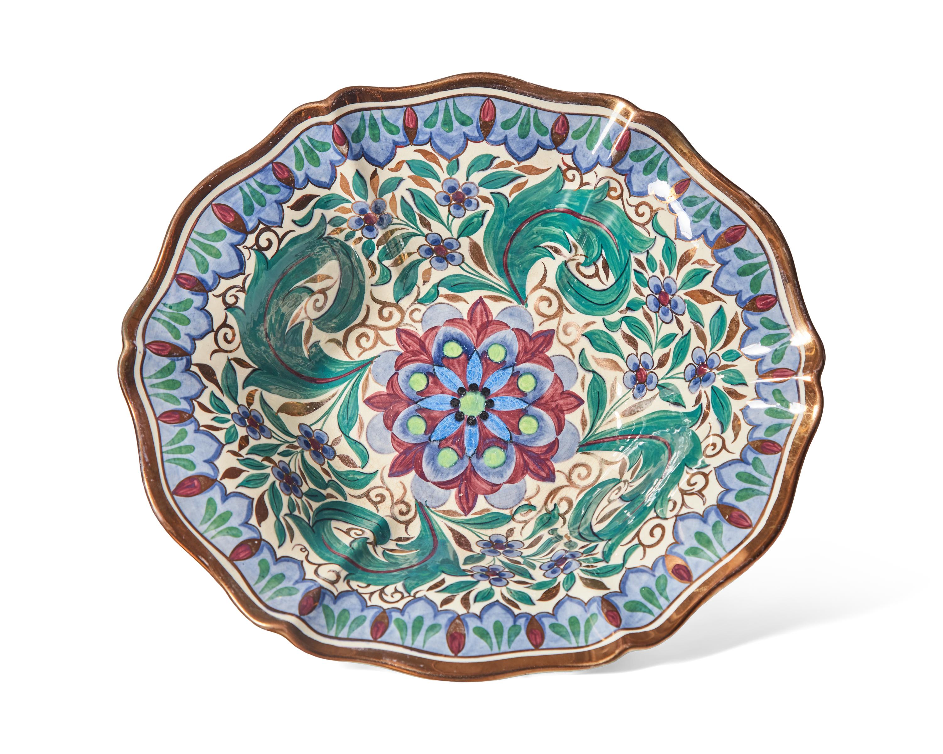 A Wedgwood Polychrome Painted Queensware Bowl and Vase
