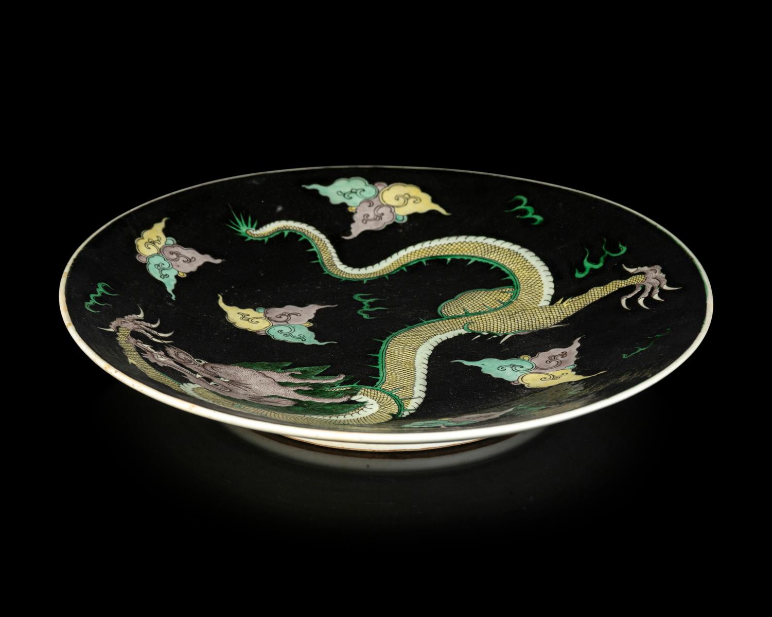 A Chinese Famille Noire Porcelain 'Dragon' Charger