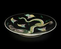 A Chinese Famille Noire Porcelain 'Dragon' Charger