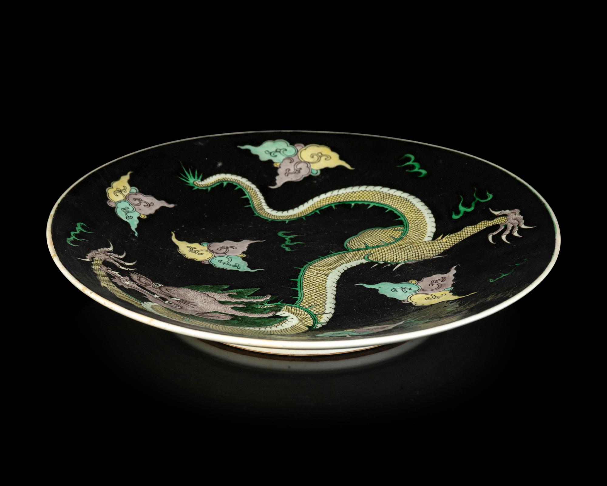 A Chinese Famille Noire Porcelain 'Dragon' Charger