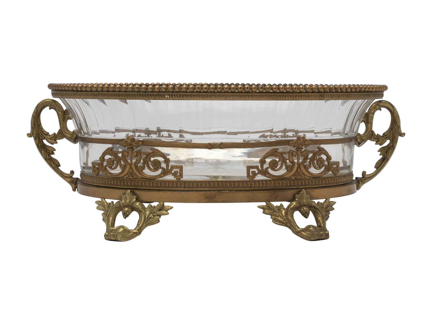 A French Bronze and Cut Glass Footed Center Bowl