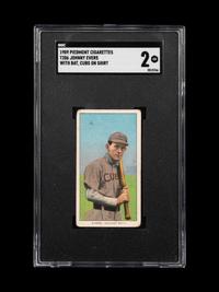 A 1909 T206 Piedmont Cigarettes Johnny Evers With Bat, Cubs On Shirt Baseball Card (SGC 2 GOOD)