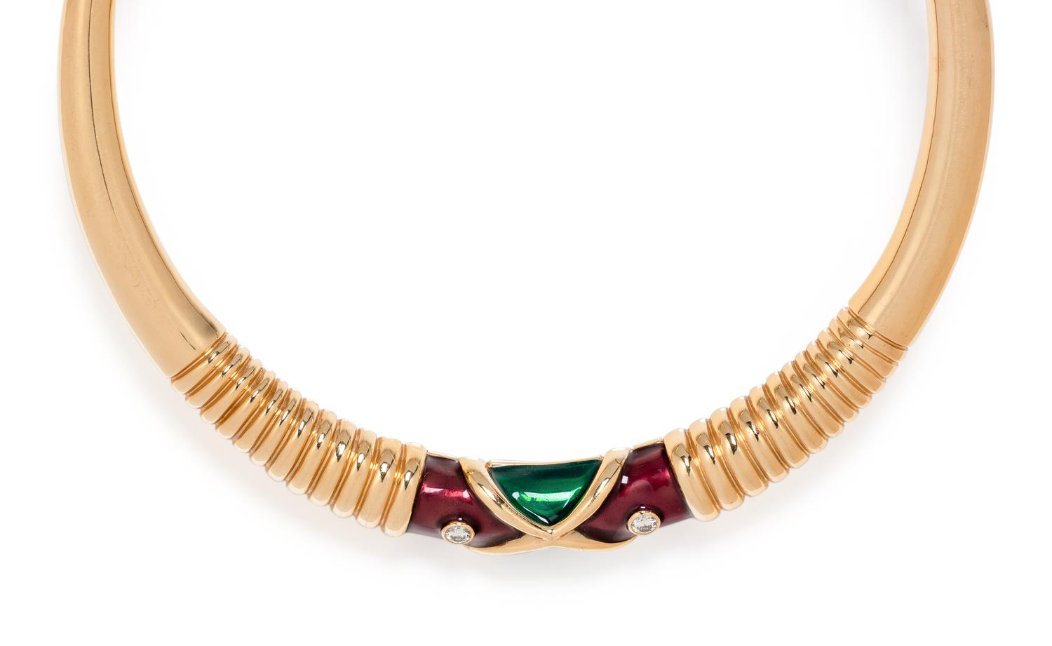 YELLOW GOLD, DIAMOND AND ENAMEL COLLAR NECKLACE