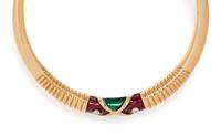YELLOW GOLD, DIAMOND AND ENAMEL COLLAR NECKLACE