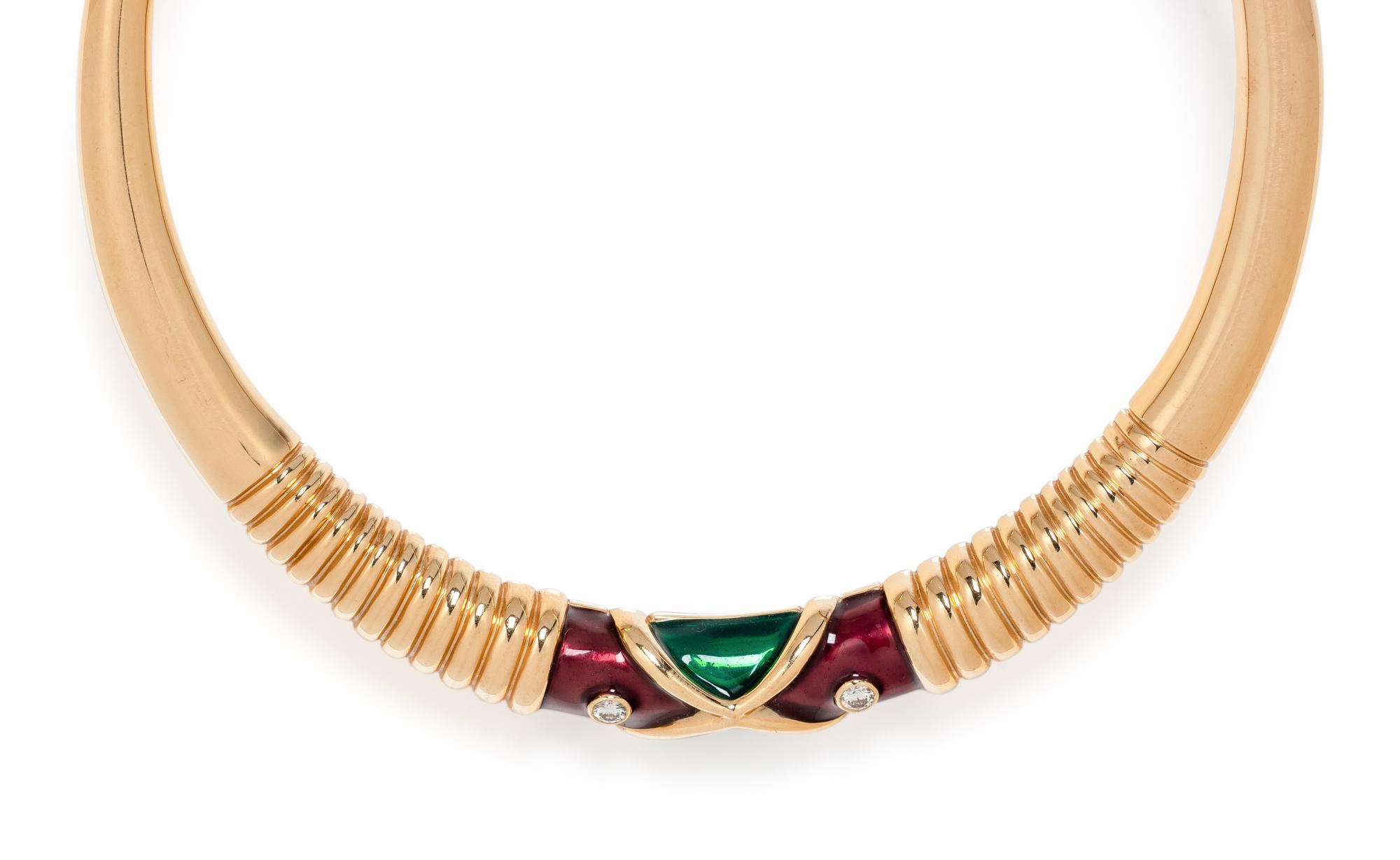 YELLOW GOLD, DIAMOND AND ENAMEL COLLAR NECKLACE