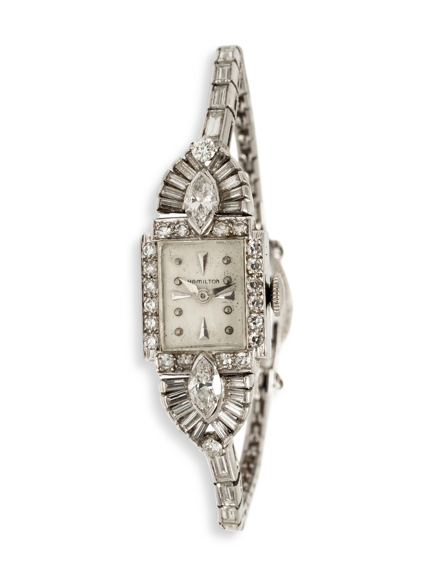 HAMILTON, VINTAGE, PLATINUM AND DIAMOND WATCH