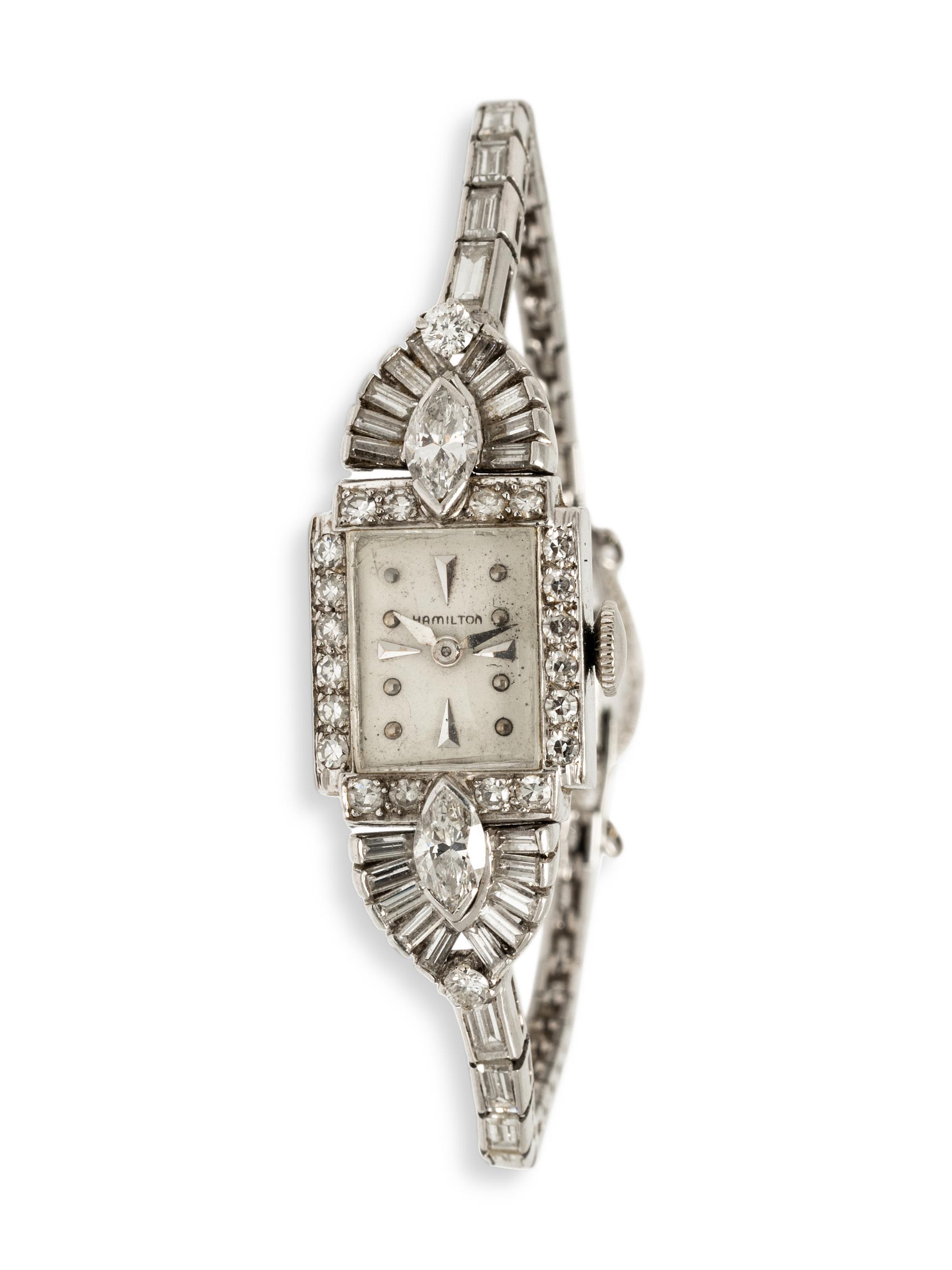 HAMILTON, VINTAGE, PLATINUM AND DIAMOND WATCH