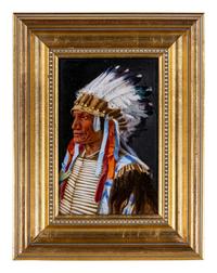 A Painted Porcelain Plaque in a Giltwood Frame