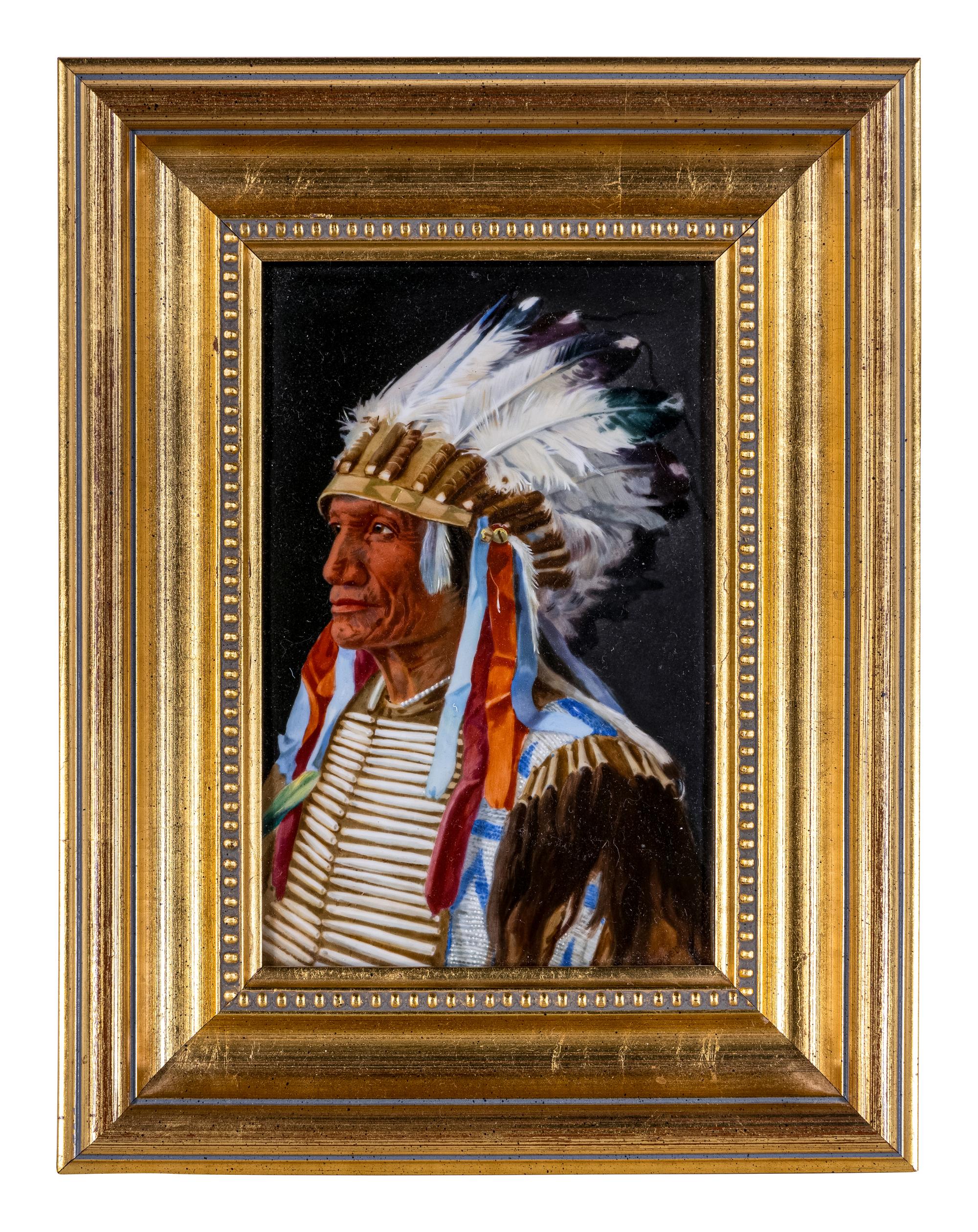 A Painted Porcelain Plaque in a Giltwood Frame