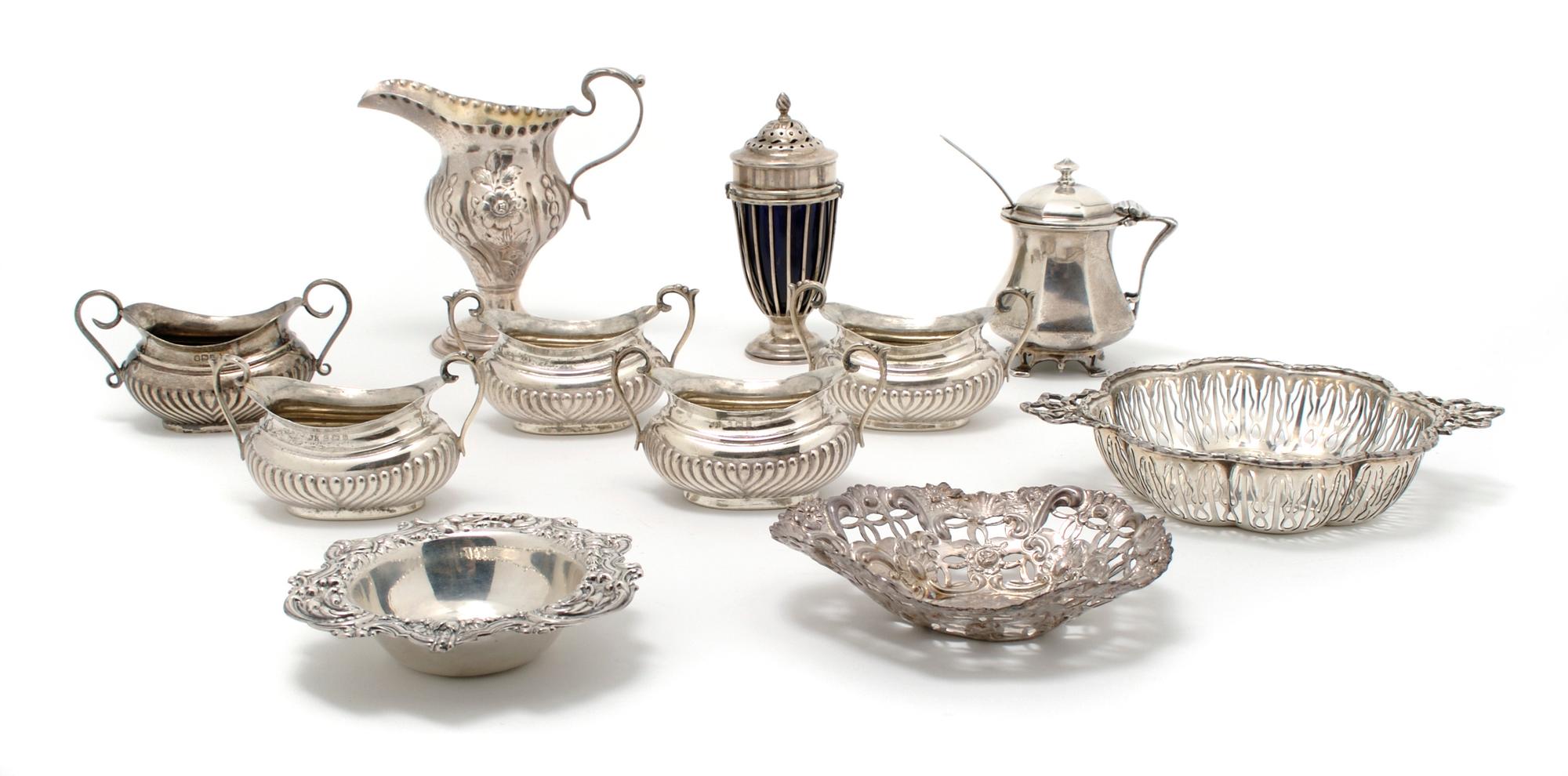 A Collection of English Silver Articles, Width over handles 5 3/4 inches.
