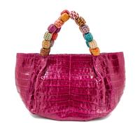 A Nancy Gonzales Fuchsia Crocodile Mini Handbag, 10.25" x 6" x 4.5." Strap drop: 3.5."