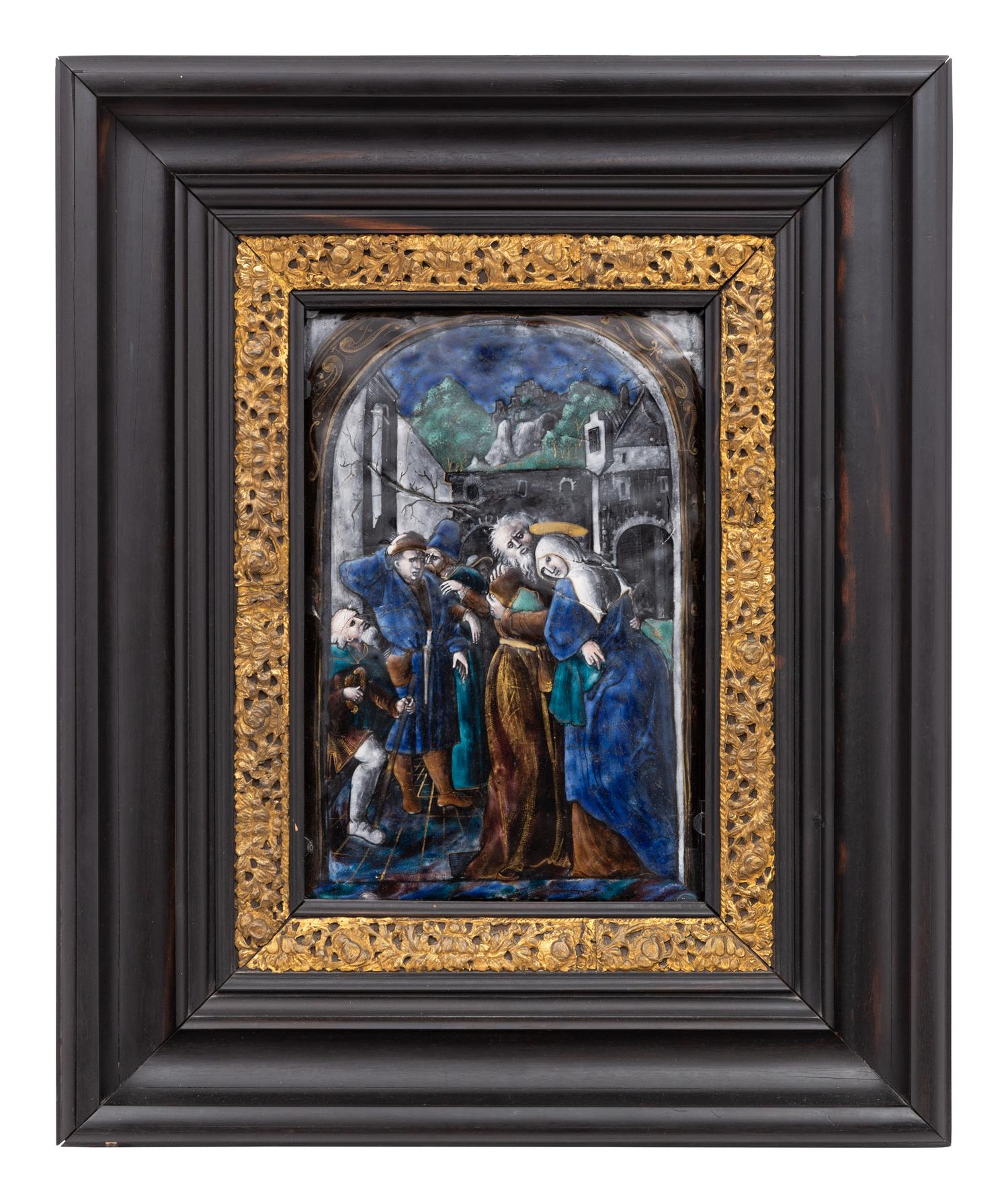 A Limoges Enamel Plaque Depicting Joachim and Anna at the Golden Gate