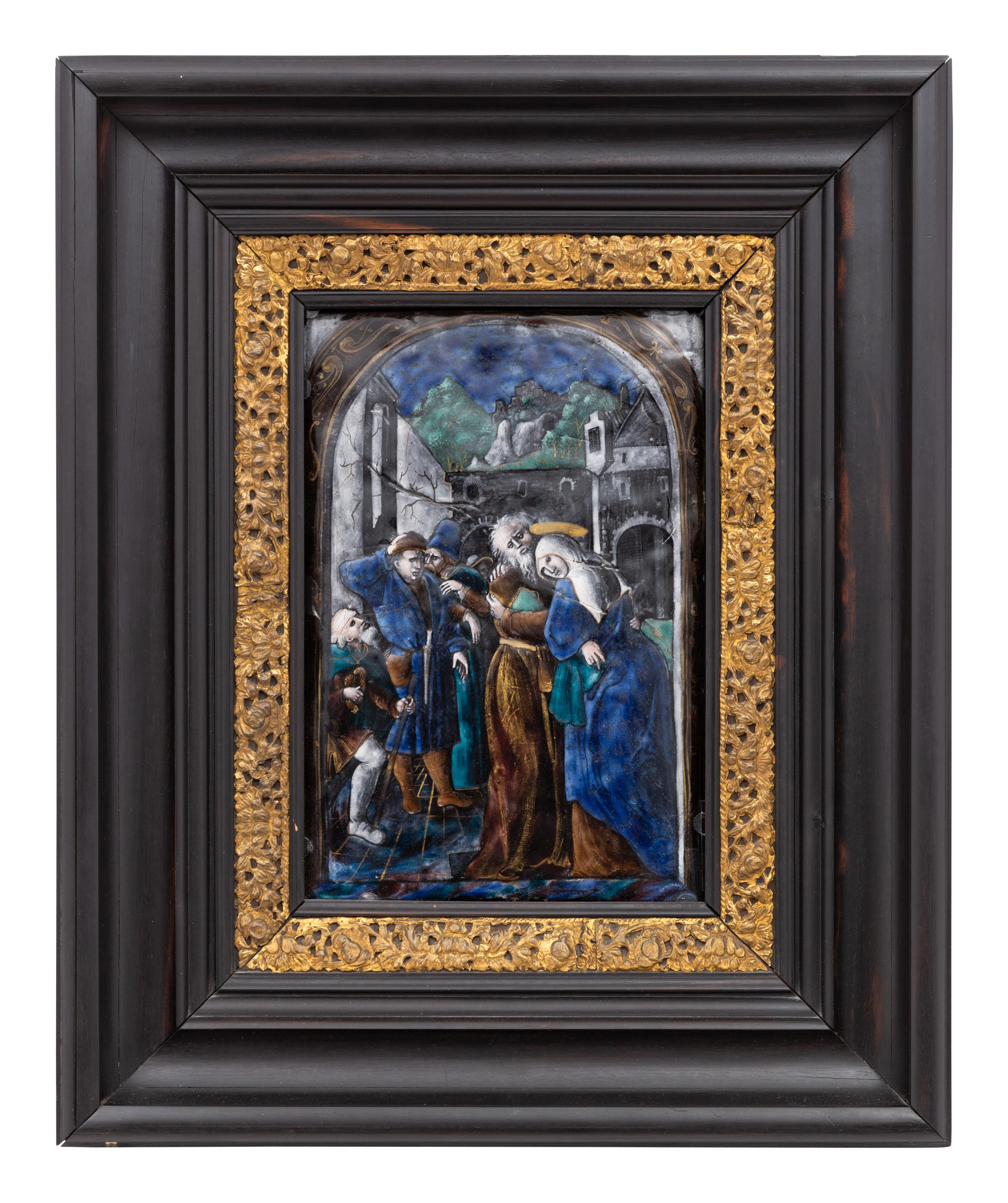 A Limoges Enamel Plaque Depicting Joachim and Anna at the Golden Gate