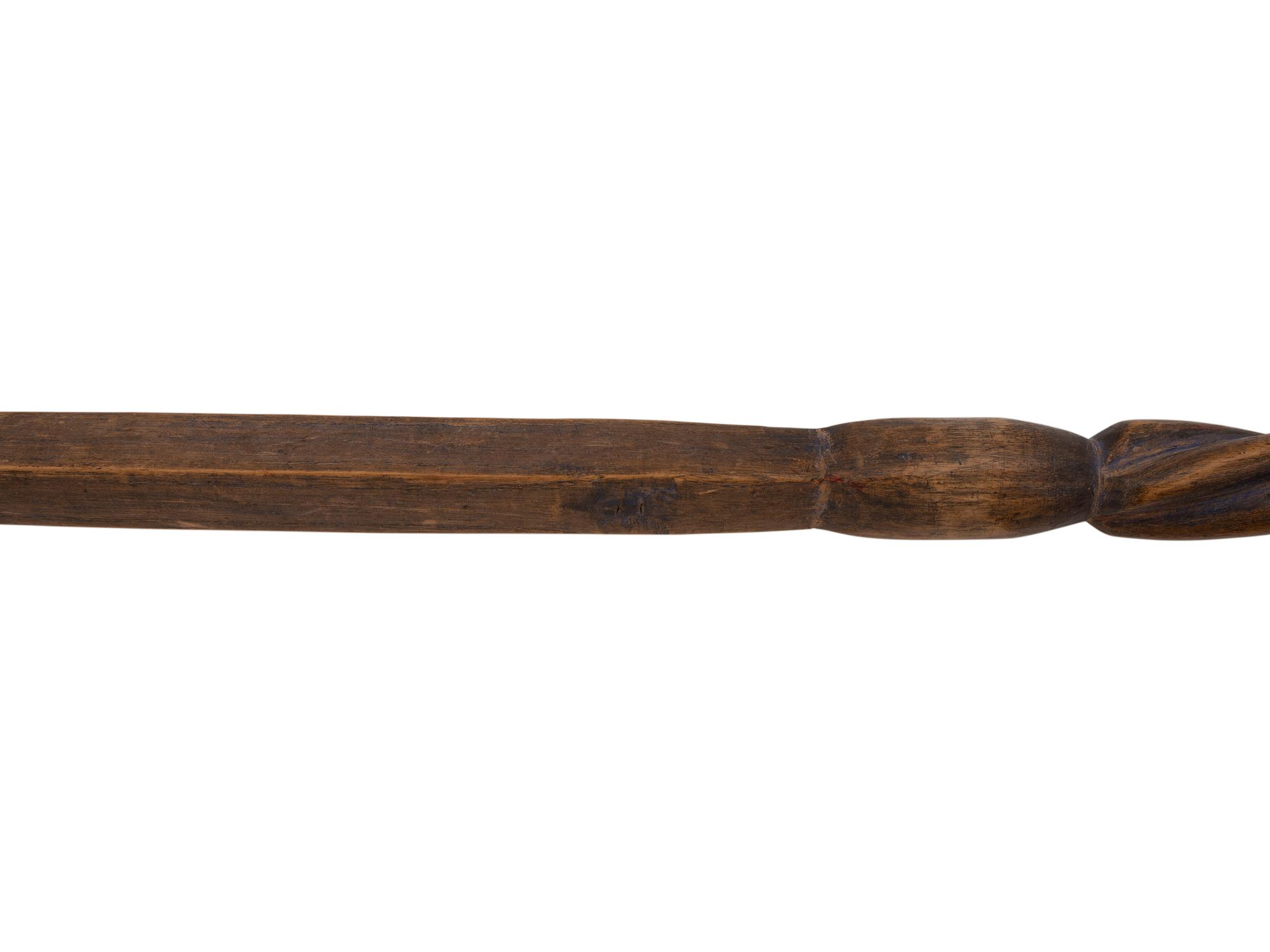 Western Great Lakes Polychrome Wood Staff, with Puzzle Stem