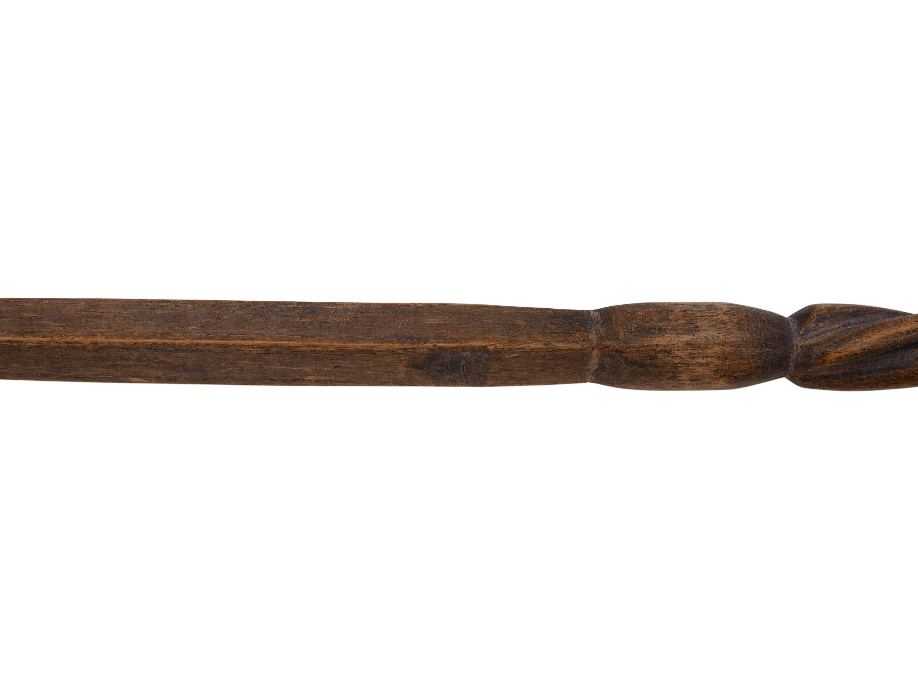 Western Great Lakes Polychrome Wood Staff, with Puzzle Stem