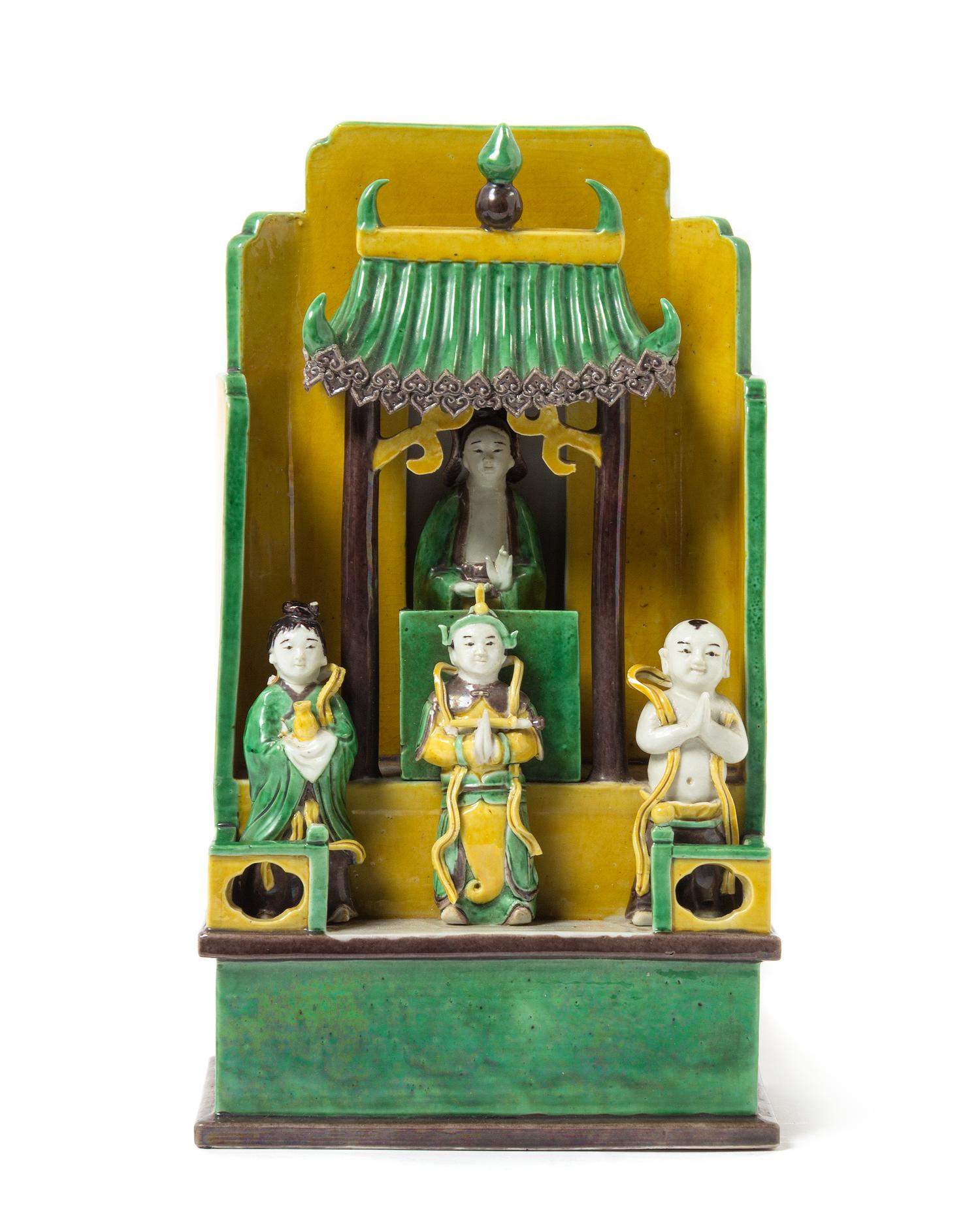 A Chinese Famille Verte Biscuit Porcelain Figural Group KANGXI PERIOD Height 9 3/4 inches. — KANGXI PERIOD