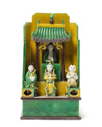 A Chinese Famille Verte Biscuit Porcelain Figural Group KANGXI PERIOD Height 9 3/4 inches. — KANGXI PERIOD