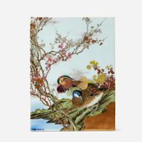 Kanzan Denshichi (Japanese b.1821-d.1890) 幹山伝七 A Japanese enameled porcelain "Ducks" plaque ??????
