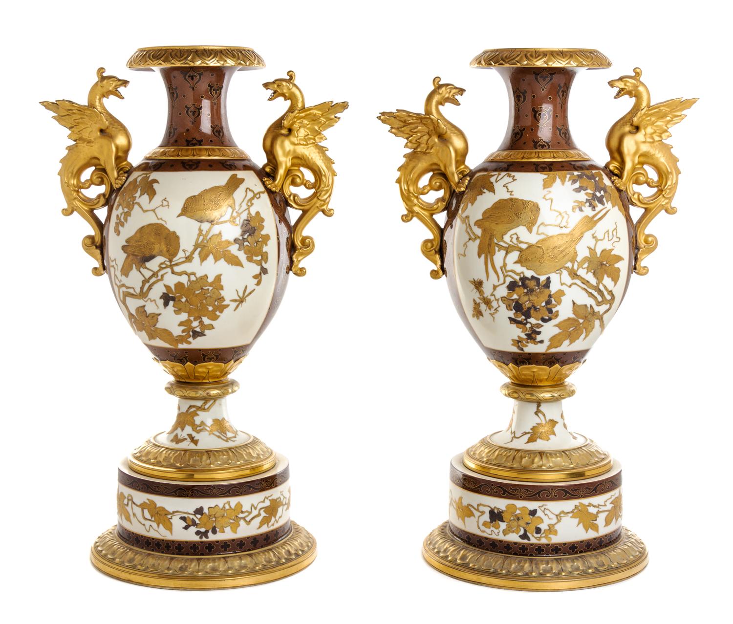 A Pair of Pirkenhammer Porcelain Vases Height 23 inches. — LATE 19TH CENTURY