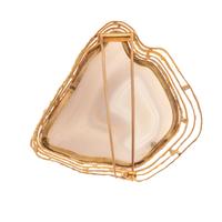 JOHN DONALD, MODERNIST, YELLOW GOLD, AGATE AND DIAMOND BROOCH