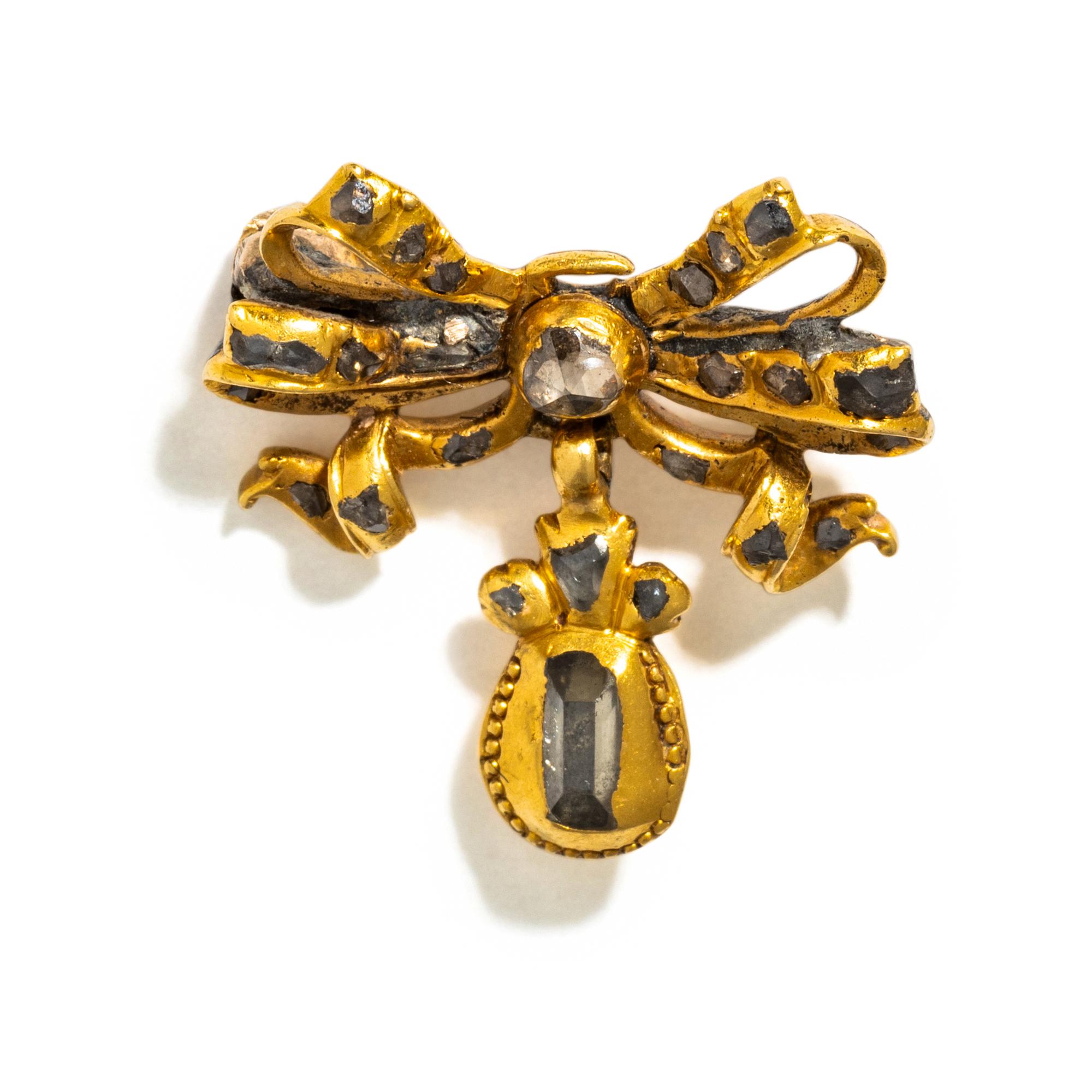 ANTIQUE, YELLOW GOLD AND DIAMOND BOW BROOCH
