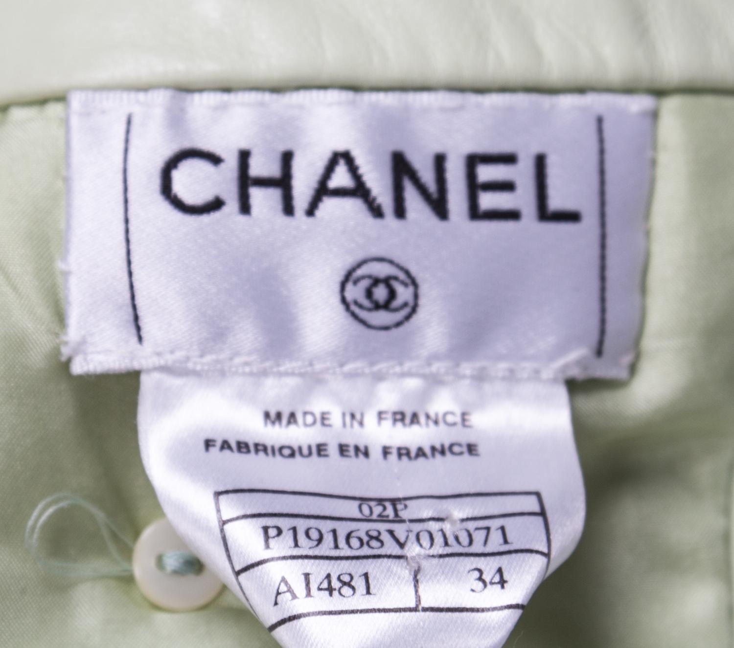 A Chanel Pale Green Leather Skirt, Size 34.