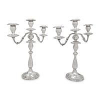 A Pair of American Silver Three-Light Candelabra