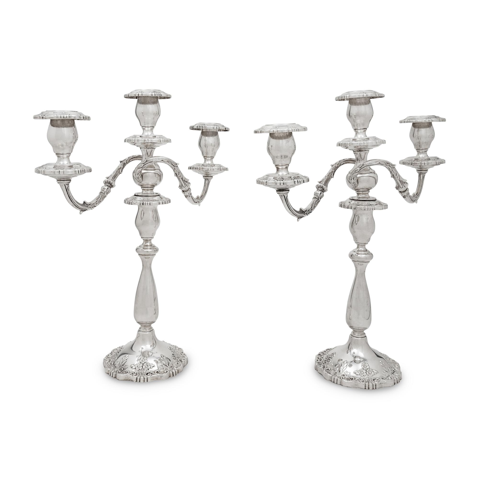 A Pair of American Silver Three-Light Candelabra