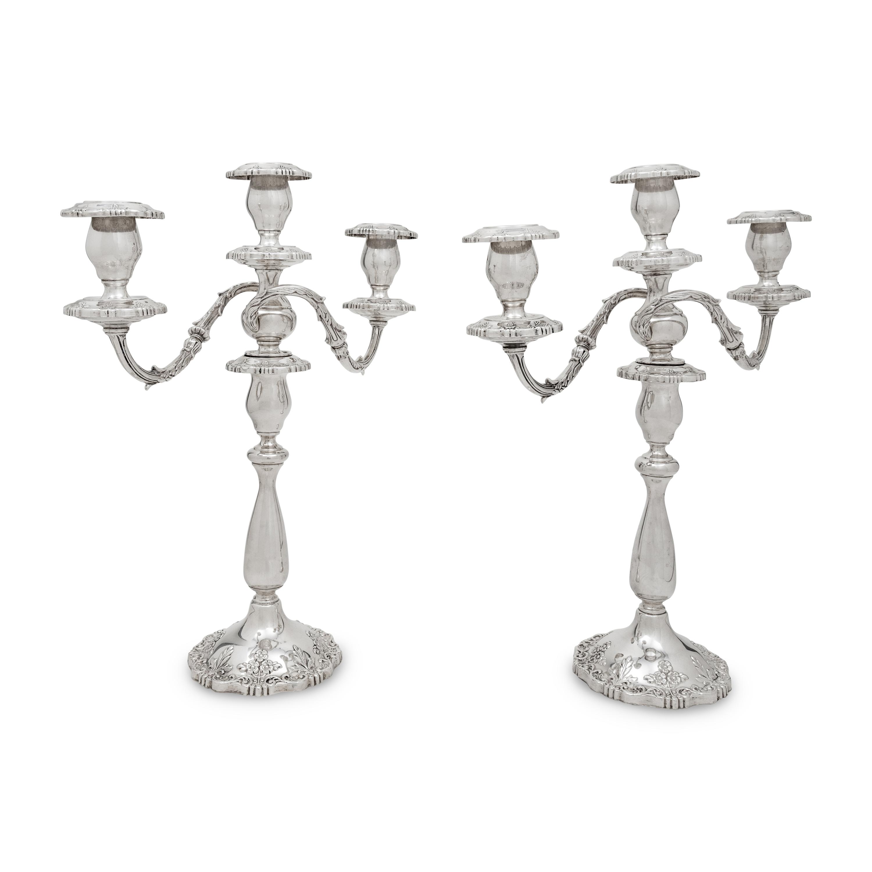 A Pair of American Silver Three-Light Candelabra