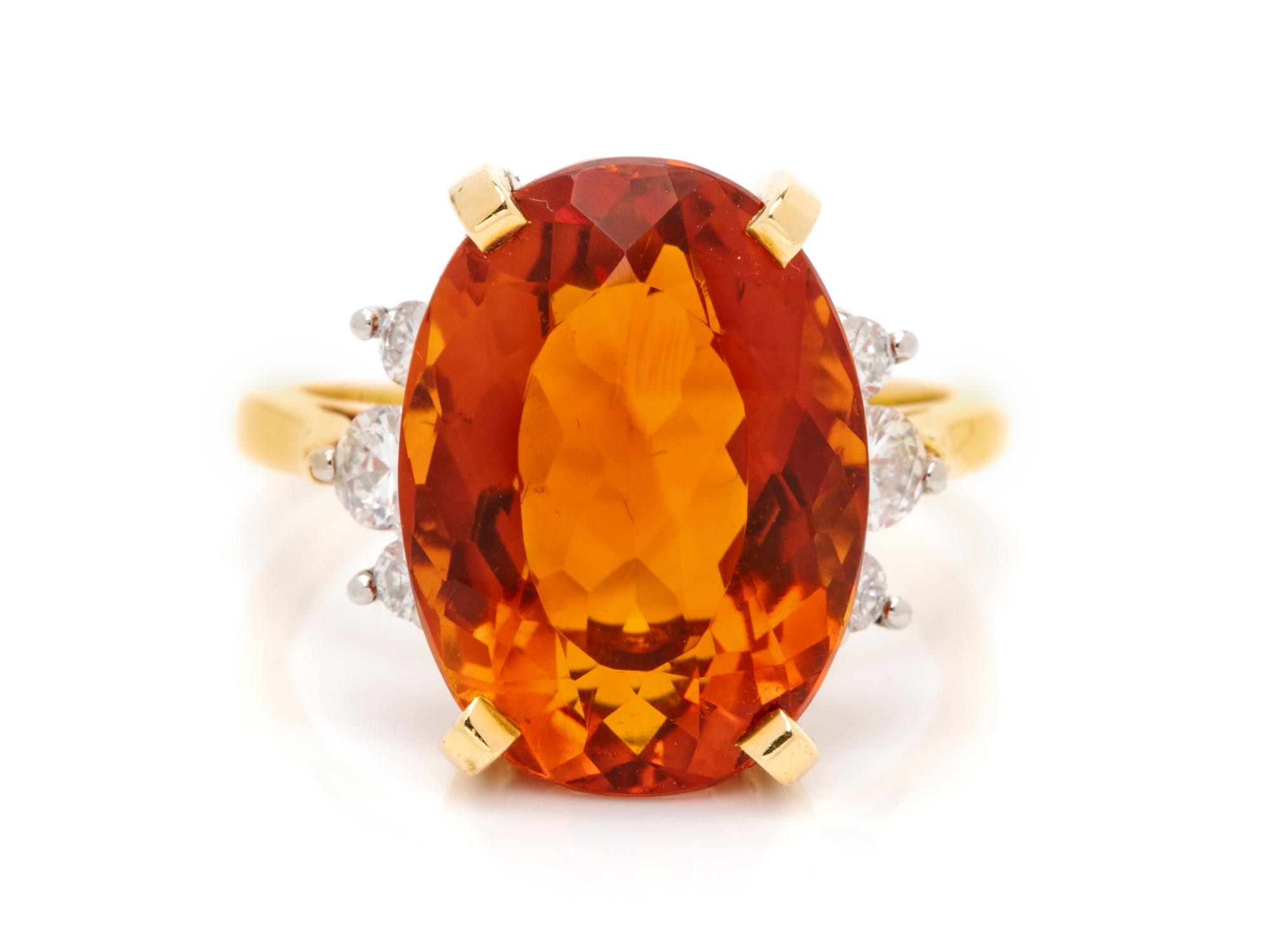 An 18 Karat Yellow Gold, Platinum, Quartz and Diamond Ring,