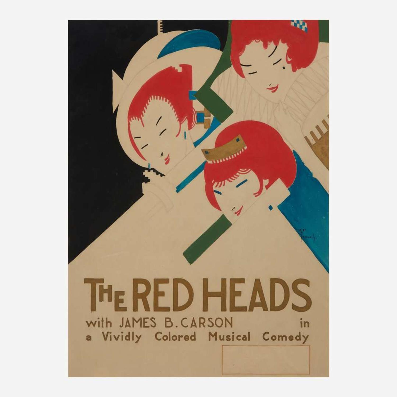 Alfonso Iannelli (American/Italian, 1888-1965) Original Maquette for "The Red Heads with James B. Carson in a Vividly Colored Musical Comedy" Poster