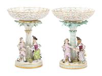 A Pair of Meissen Porcelain Figural Centerpieces