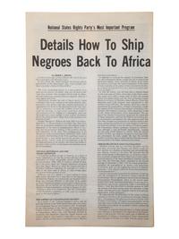 [POLITICS - RACISM]. A group of 2 leaflets issued by the National States Rights Party for colonization of African Americans.