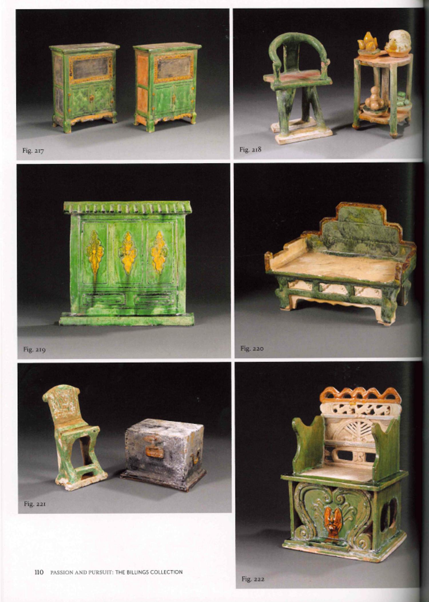 A Group of Chinese Sancai Glazed Earthenware Miniature Furniture , Ming Dynasty 明 三彩袖珍家具一組