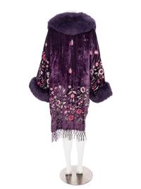 Purple Velvet Coat with Embroidery and Fur Trim