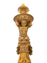 A Pair of Continental Gilt Bronze Figural Single-Light Figural Sconces