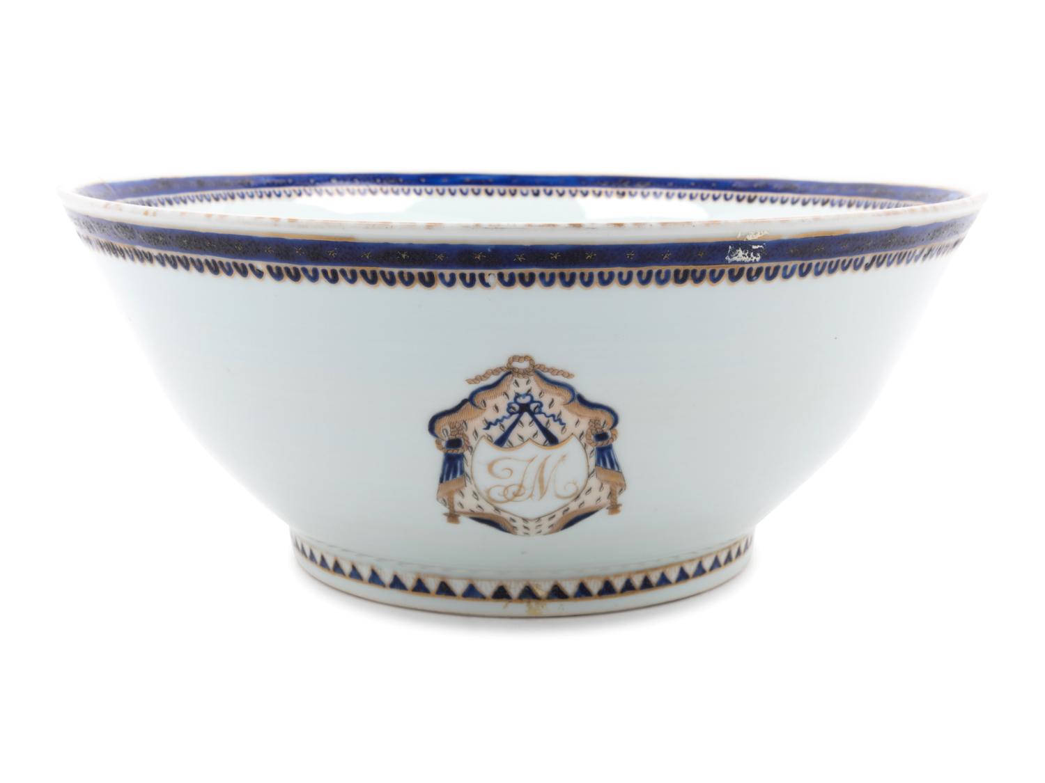 A Chinese Export Armorial Porcelain Punch Bowl