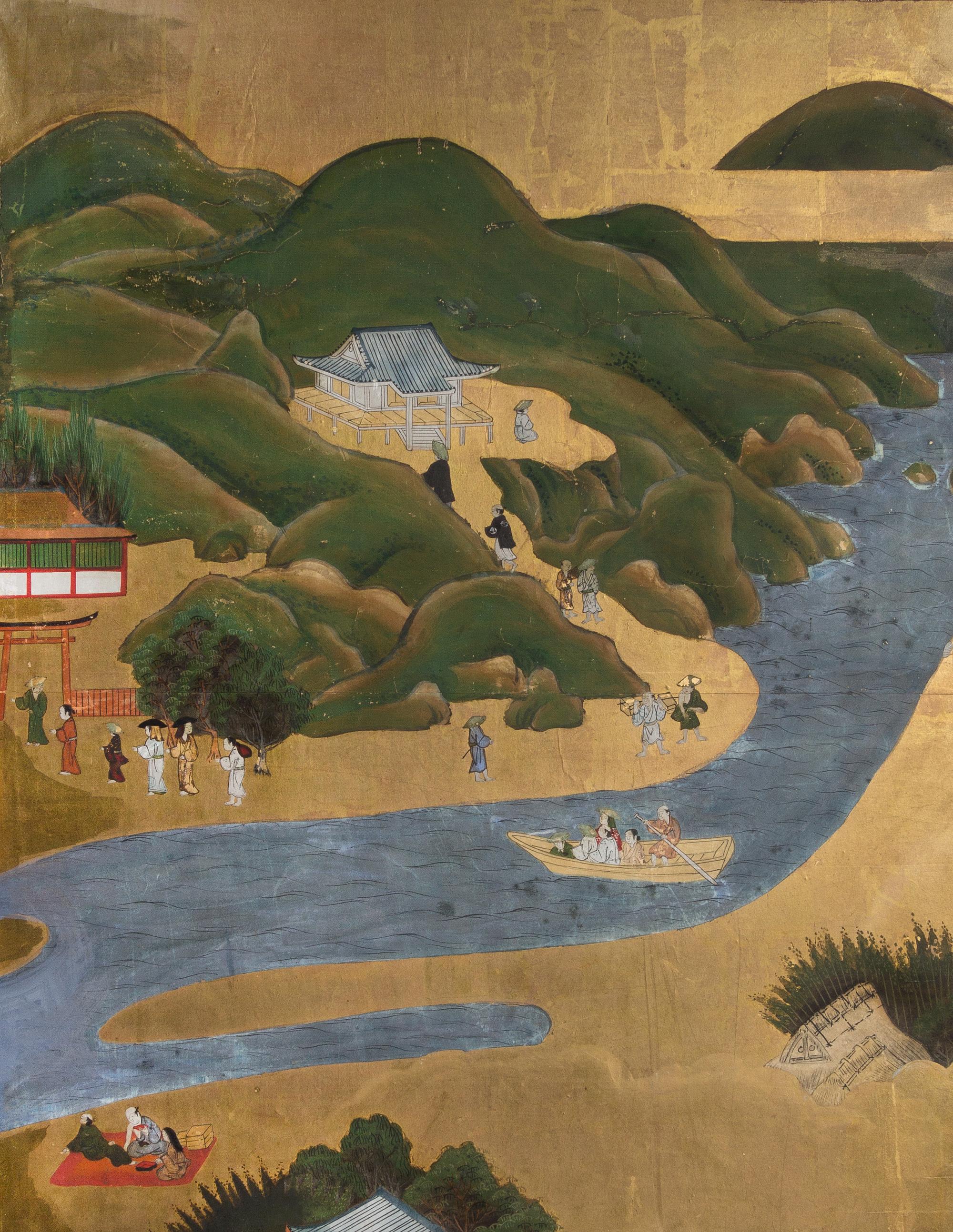 A Japanese Six-Fold Floor Screen Height 46 1/2 x width of each panel 18 1/4 inches. — 18TH CENTURY