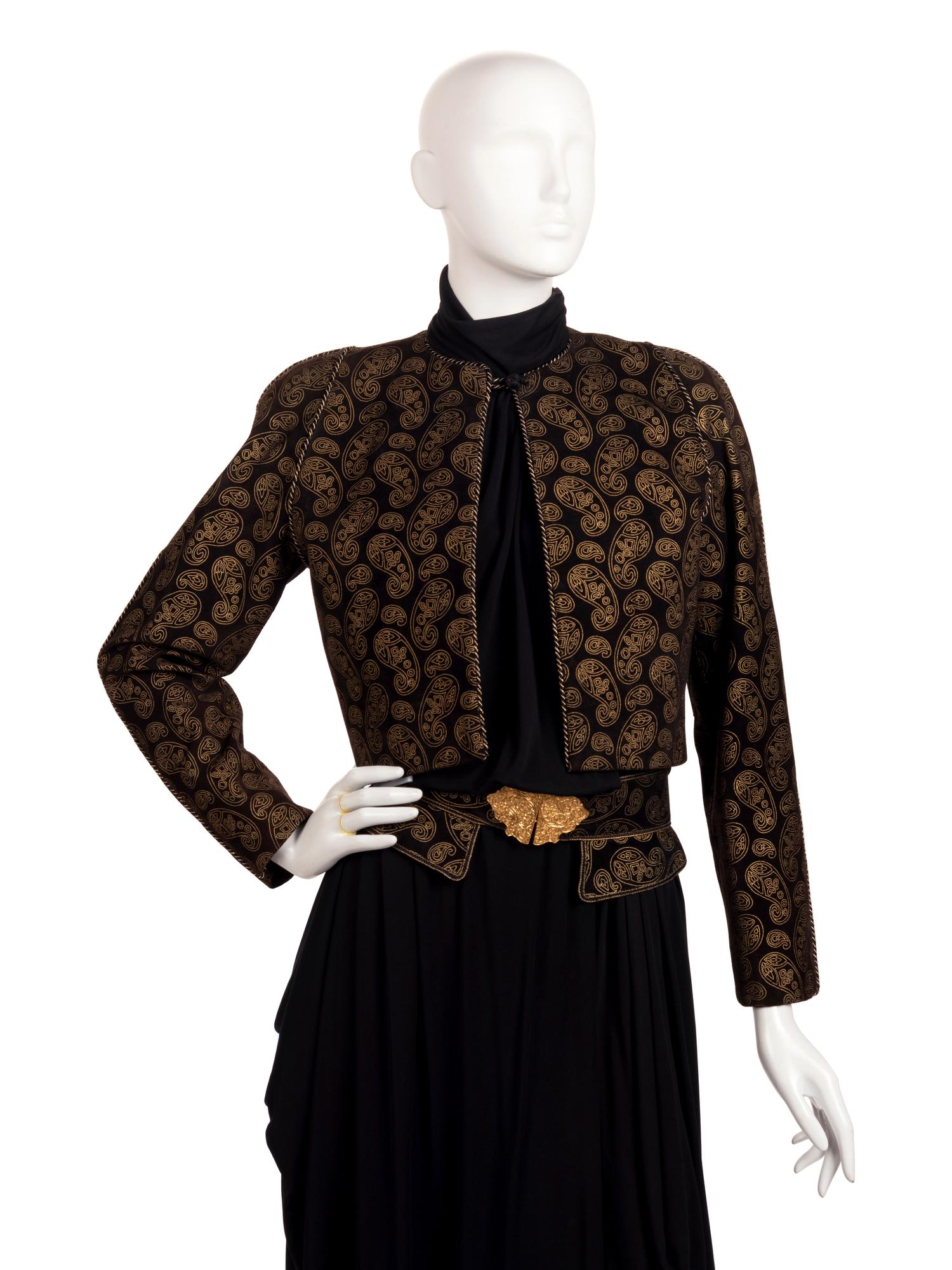 Christian Dior Haute Couture Four-Piece Wrap Dress and Jacket Ensemble with Two Belts, Fall/Winter 1981