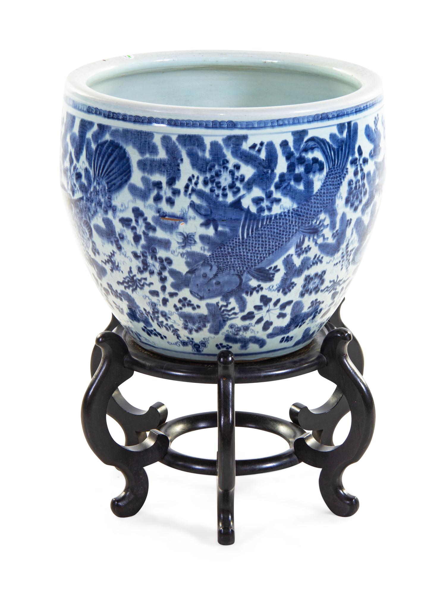 A Large Blue and White Porcelain Fish Bowl